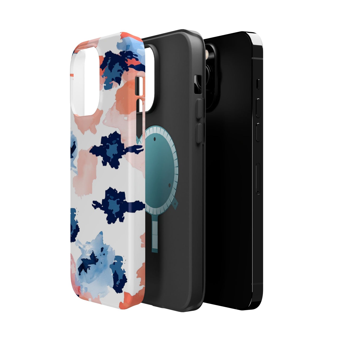 Abstract Coral & Navy Watercolor Design – MagSafe iPhone Case