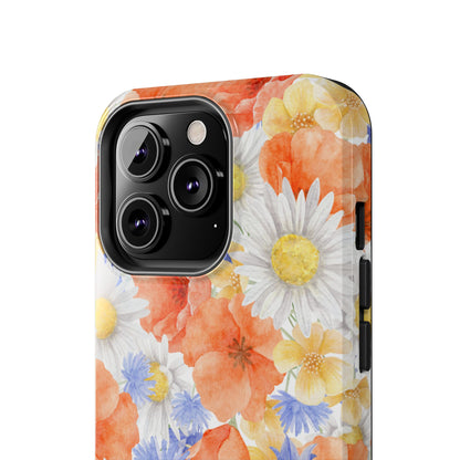 Watercolor Wildflower Pattern iPhone Case – Durable Matte Finish with Daisy, Poppy & Cornflower Design