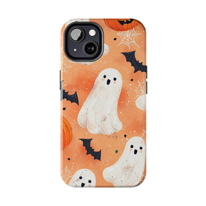 Spooky Cute Ghost iPhone Case – Halloween Ghosts, Pumpkins, Bats & Cobwebs Design - BOGO Cases