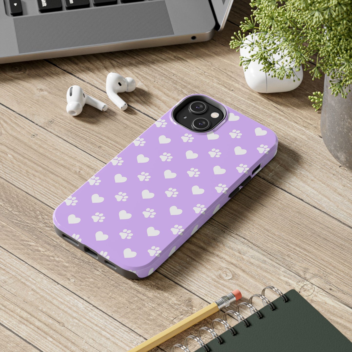 Lilac Paw Prints & Hearts – iPhone Case