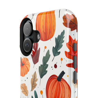 Autumn Harvest MagSafe iPhone Case - Pumpkin and Fall Leaf Design