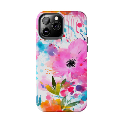 Color Splash Pink & Orange Watercolor Floral - iPhone Case