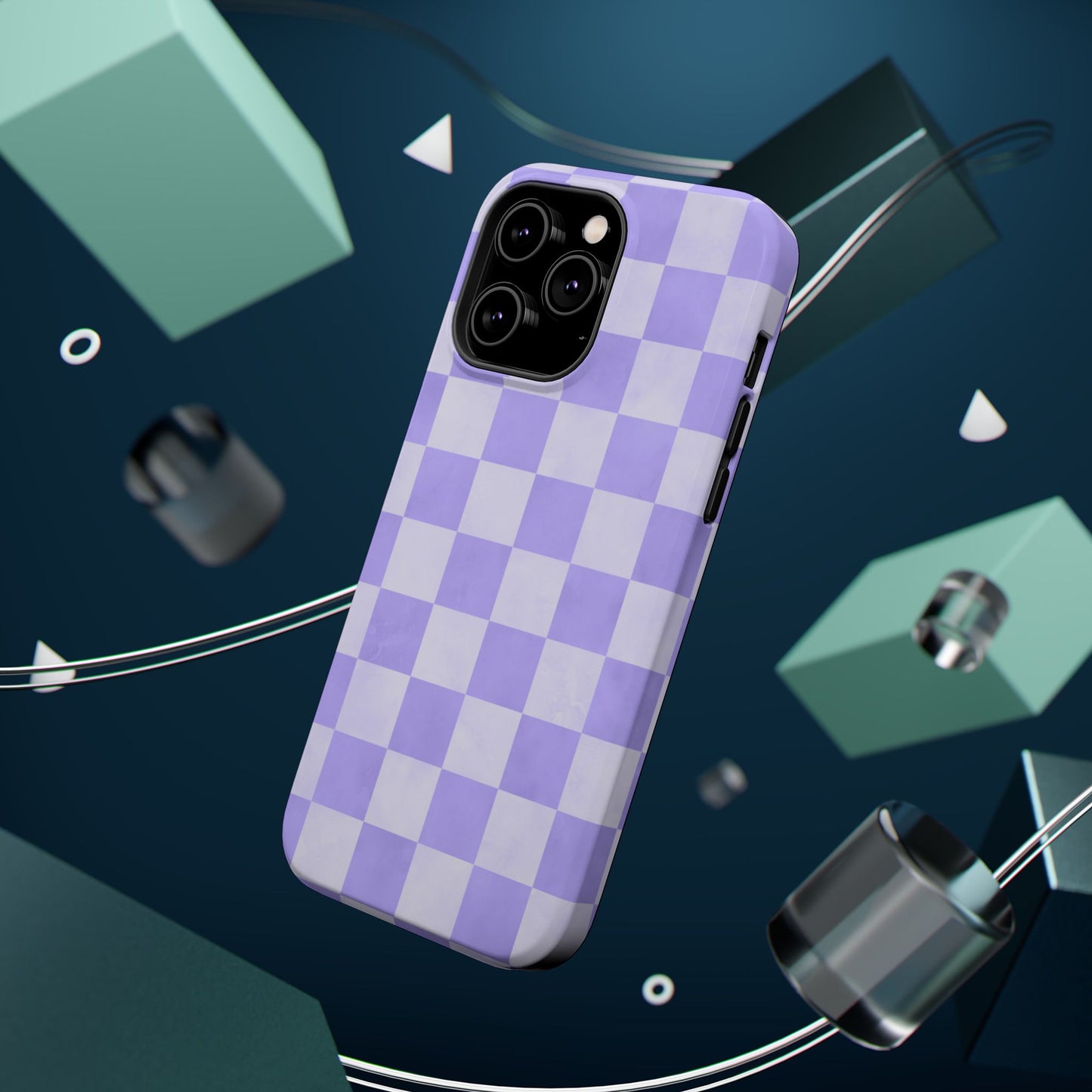 Lavender Checkerboard MagSafe iPhone Case – Shockproof, Smooth Matte Finish, Dual-Layer Design