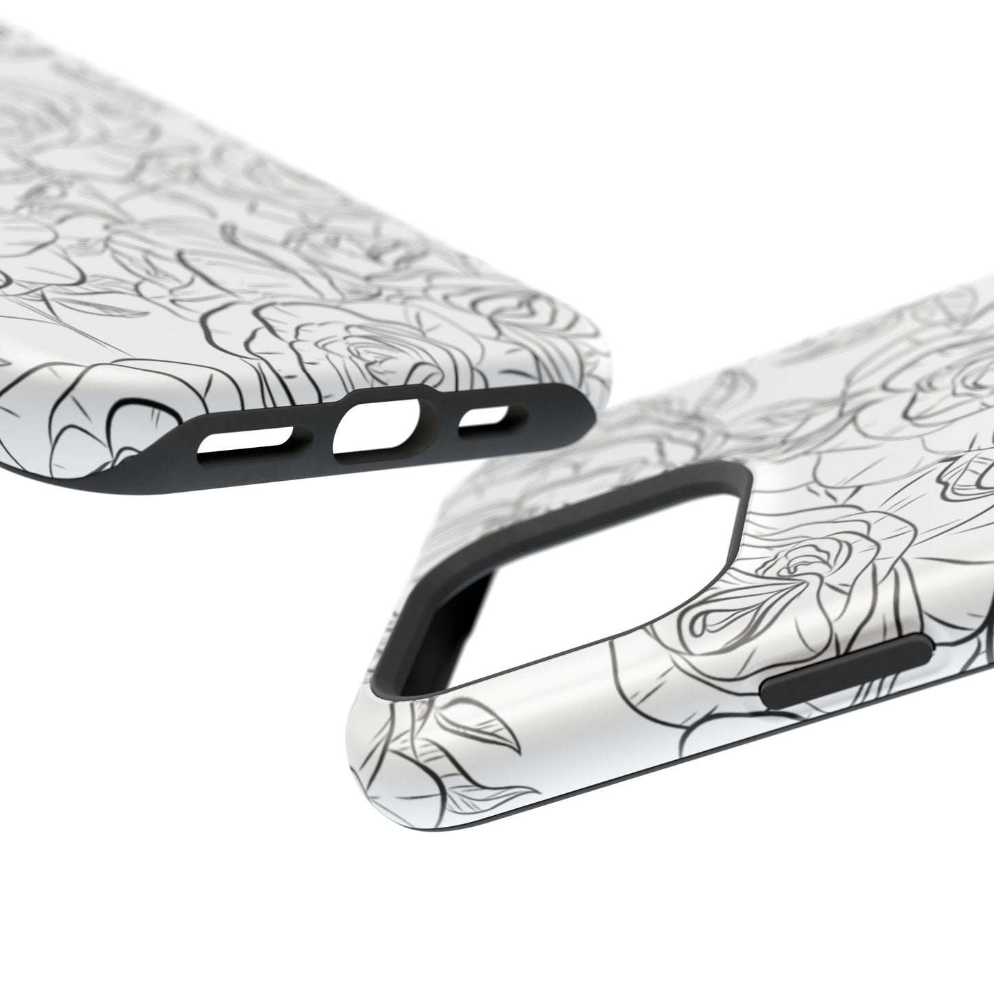 Monochrome Rose Garden Tough MagSafe iPhone Case – Elegant Floral Line Art with Dual-Layer Protection