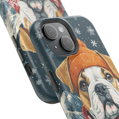 Cozy French Bulldog MagSafe iPhone Case – Rustic Fireplace Protective Cover