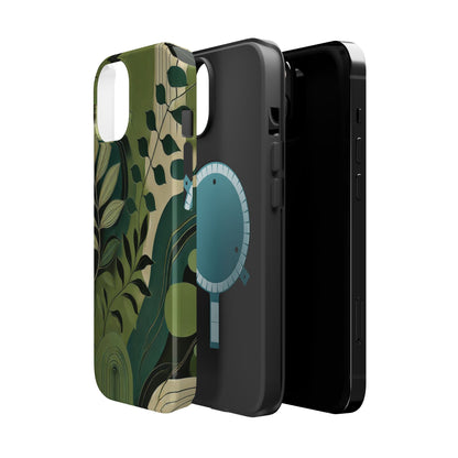 Abstract Green Leaves MagSafe iPhone Case - Nature-Inspired Protective Cover