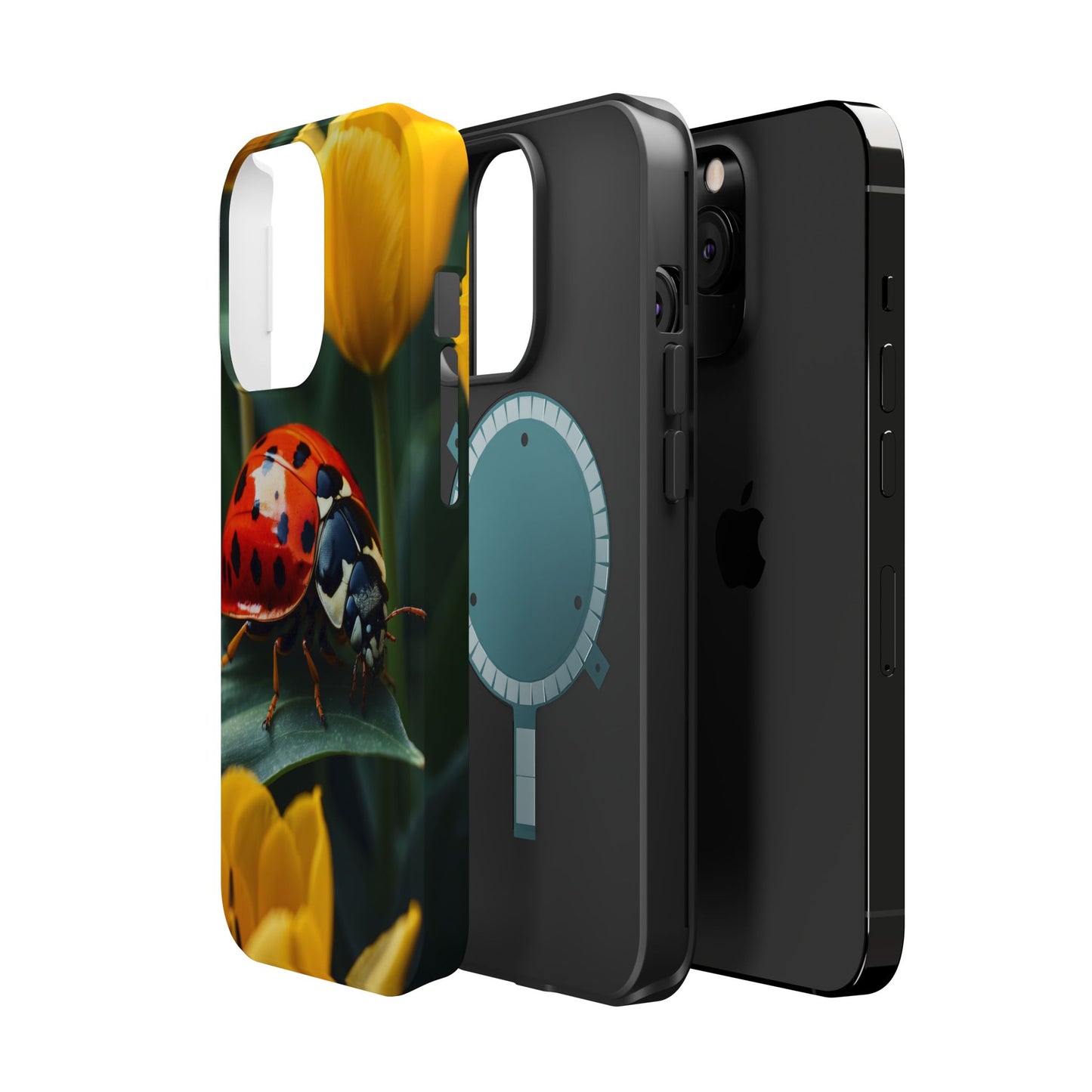 MagSafe iPhone Case: Vibrant Ladybug Amidst a Lush Yellow Flower Garden