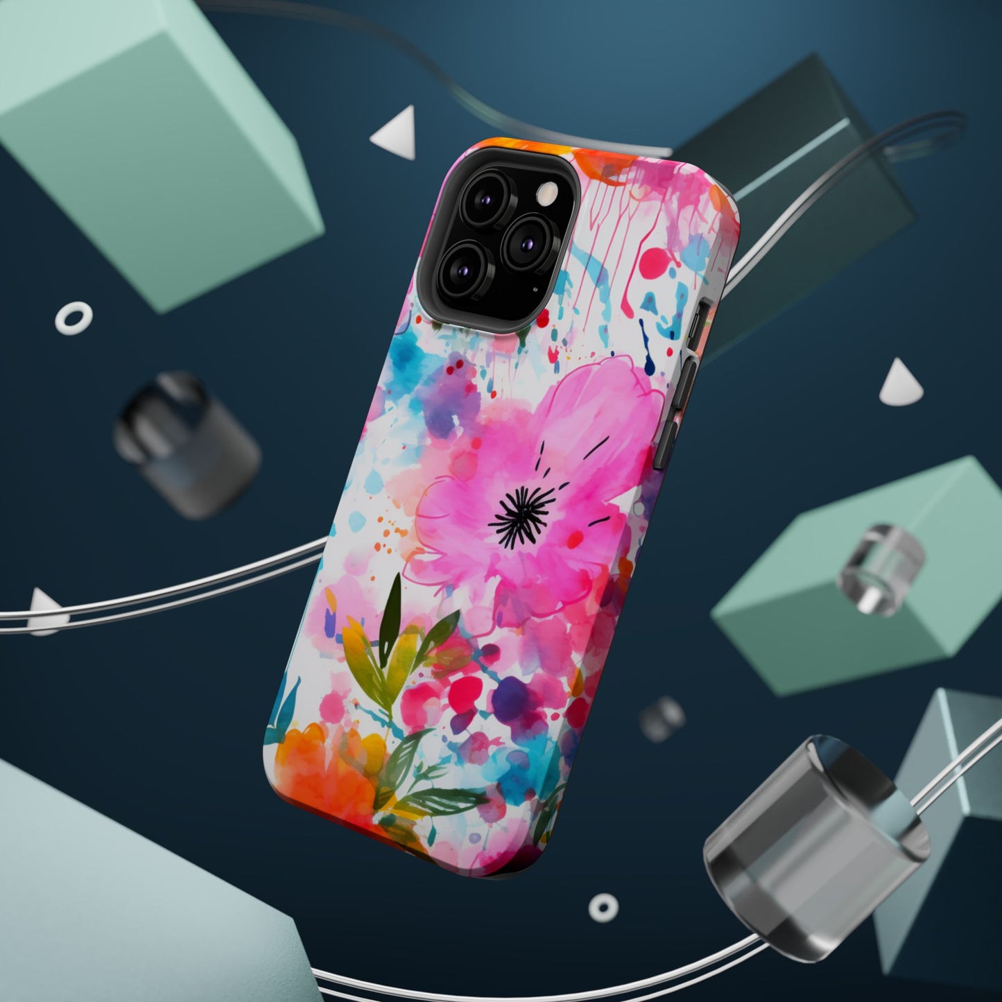 Color Splash Pink & Orange Watercolor Floral - MagSafe iPhone Case