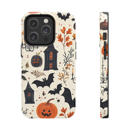 Haunted Halloween iPhone Case – Haunted House, Bats, and Pumpkins Design