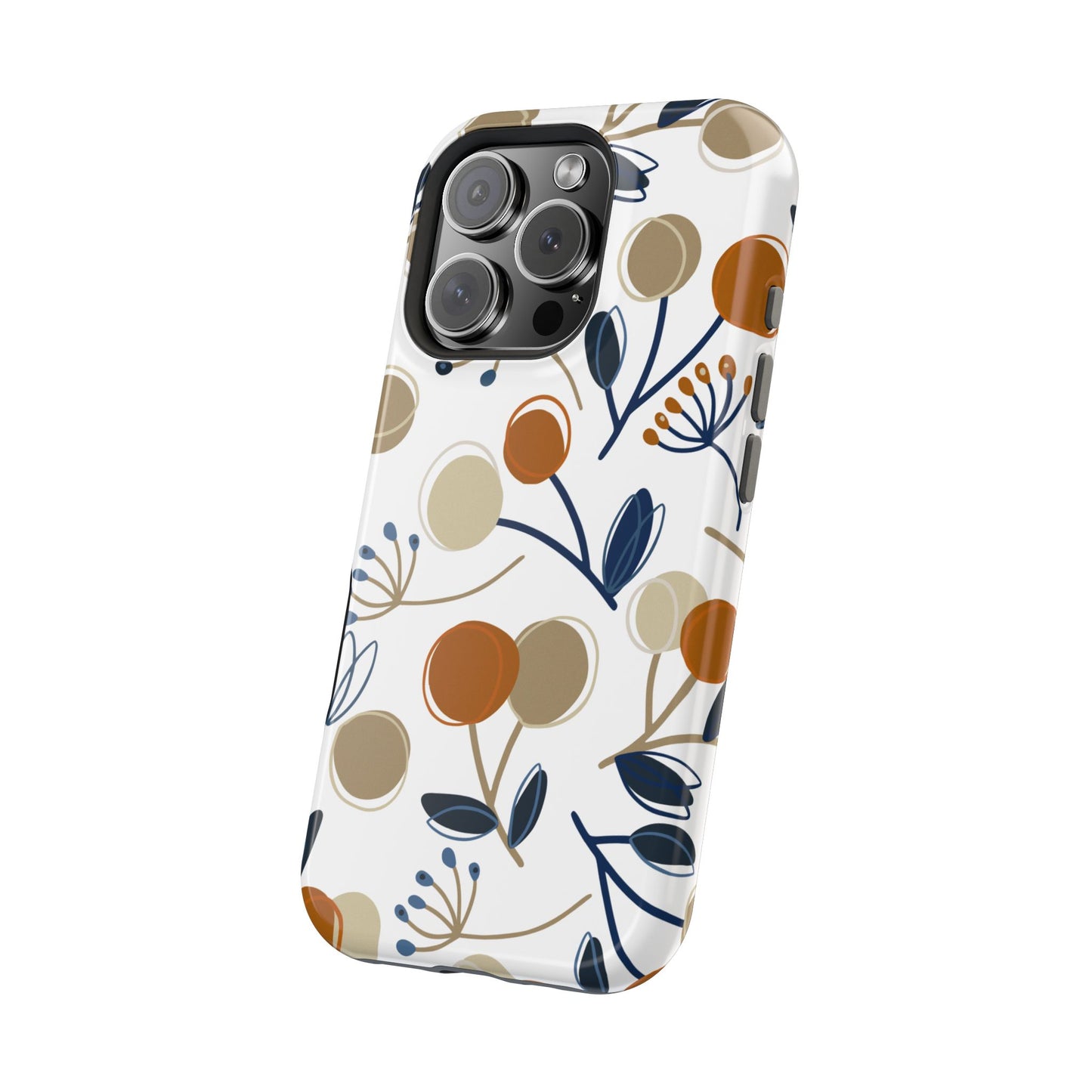 Modern Botanical Berries Tough MagSafe iPhone Case – Earthy Tones & Navy Accents, Shock-Resistant