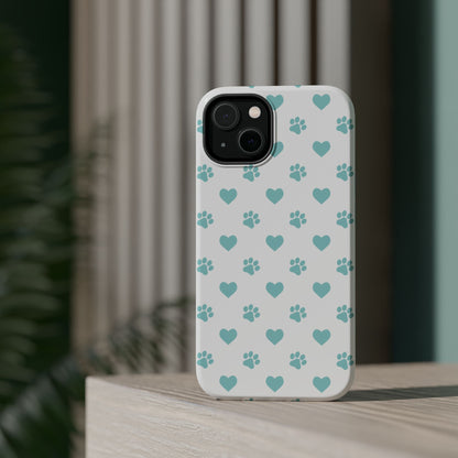 Mint Green Paw Print & Heart MagSafe Case – Pet Lover’s Magnetic Style