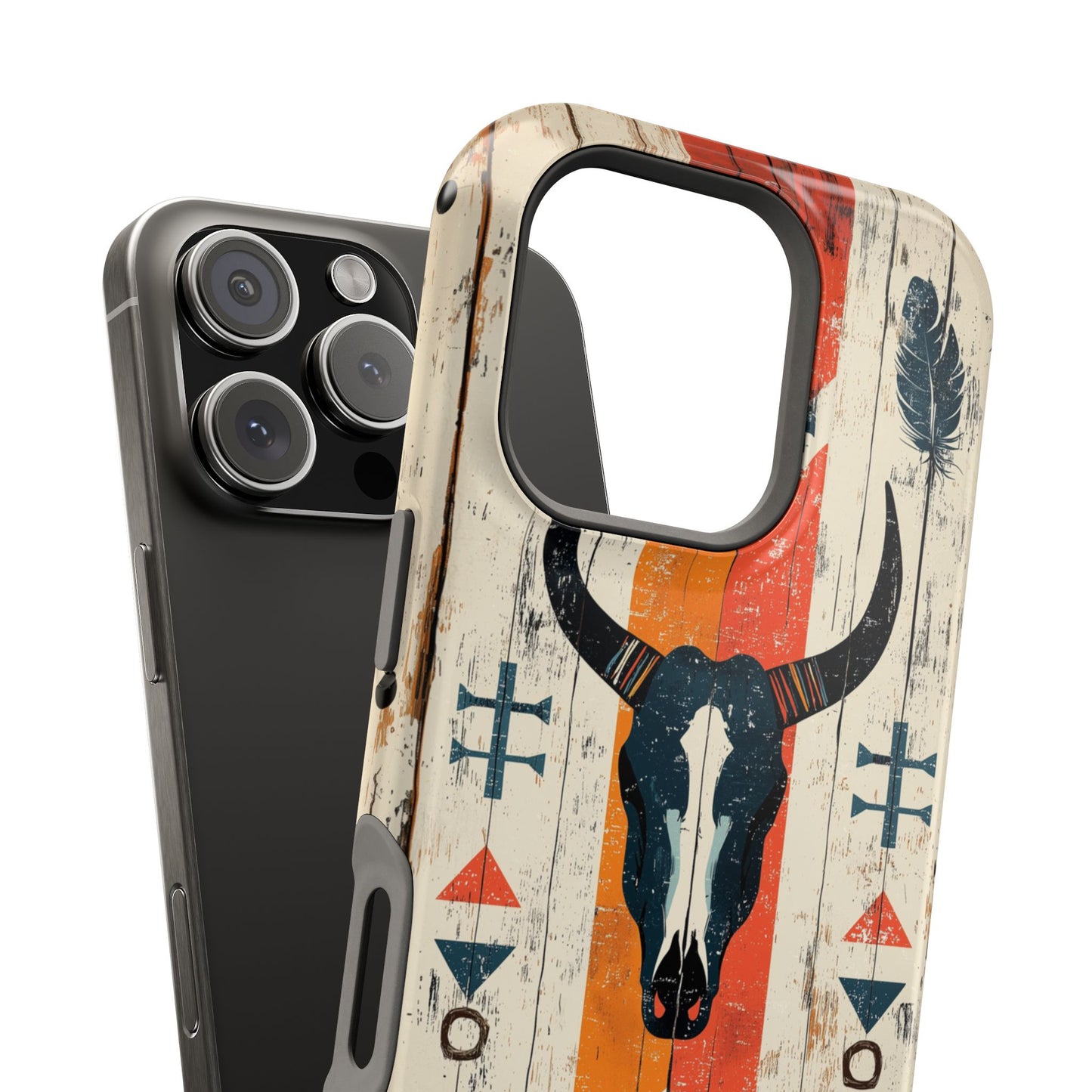 Rustic Western Bull Skull Tough MagSafe iPhone Case – Distressed Wood Design, Dual-Layer Protection