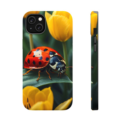 MagSafe iPhone Case: Vibrant Ladybug Amidst a Lush Yellow Flower Garden