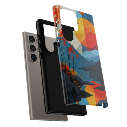 Abstract Autumn Landscape Samsung Galaxy Case – Bold Colorful Sunset Design, Dual-Layer Protection