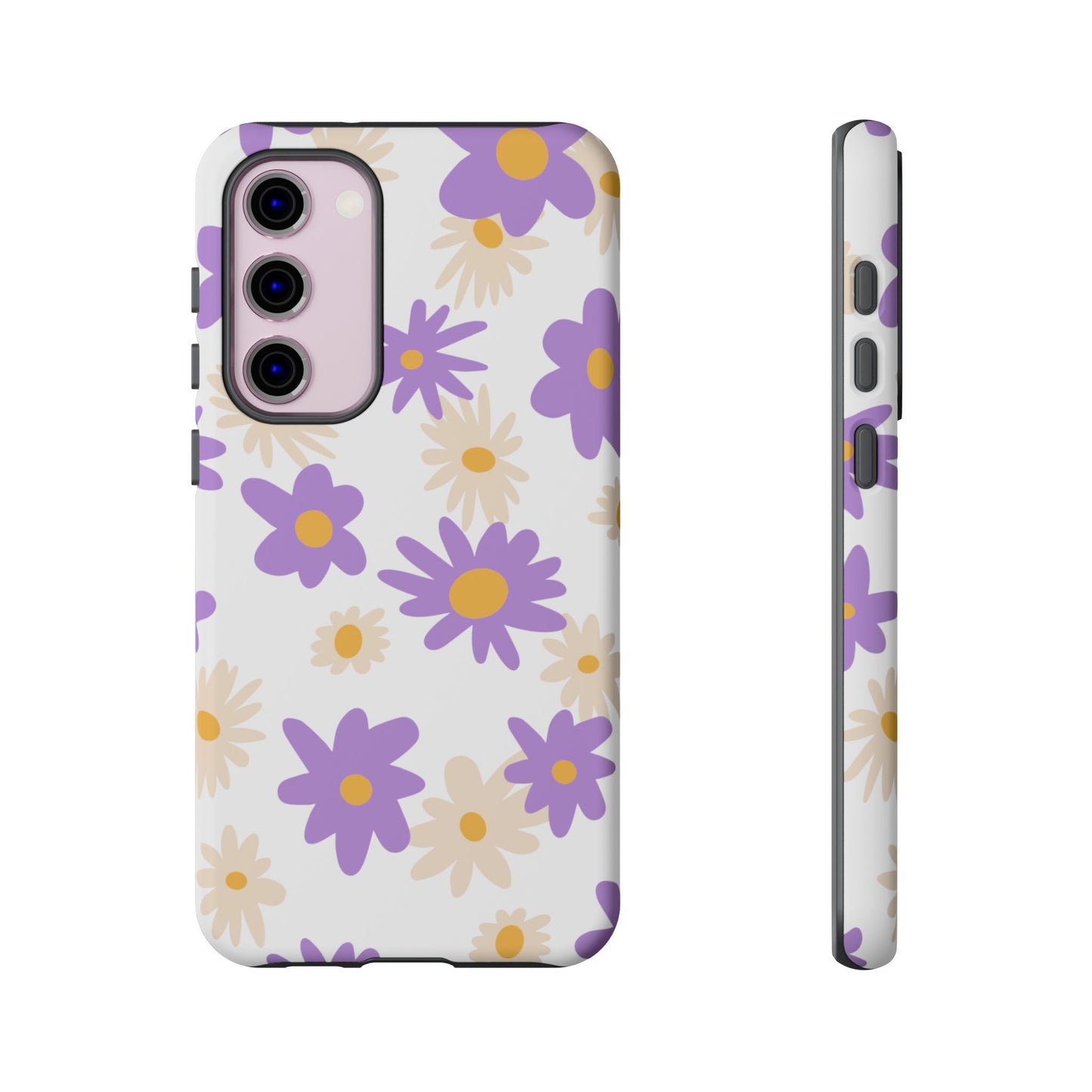 Retro Daisy Flower Samsung Galaxy Case – Pastel Purple & Cream Floral Design with Matte Finish