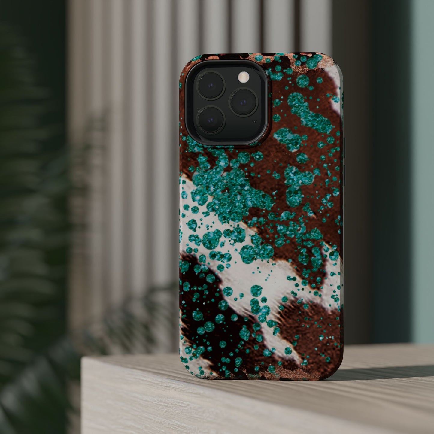 Teal Glitter Cowhide - MagSafe iPhone Series Case