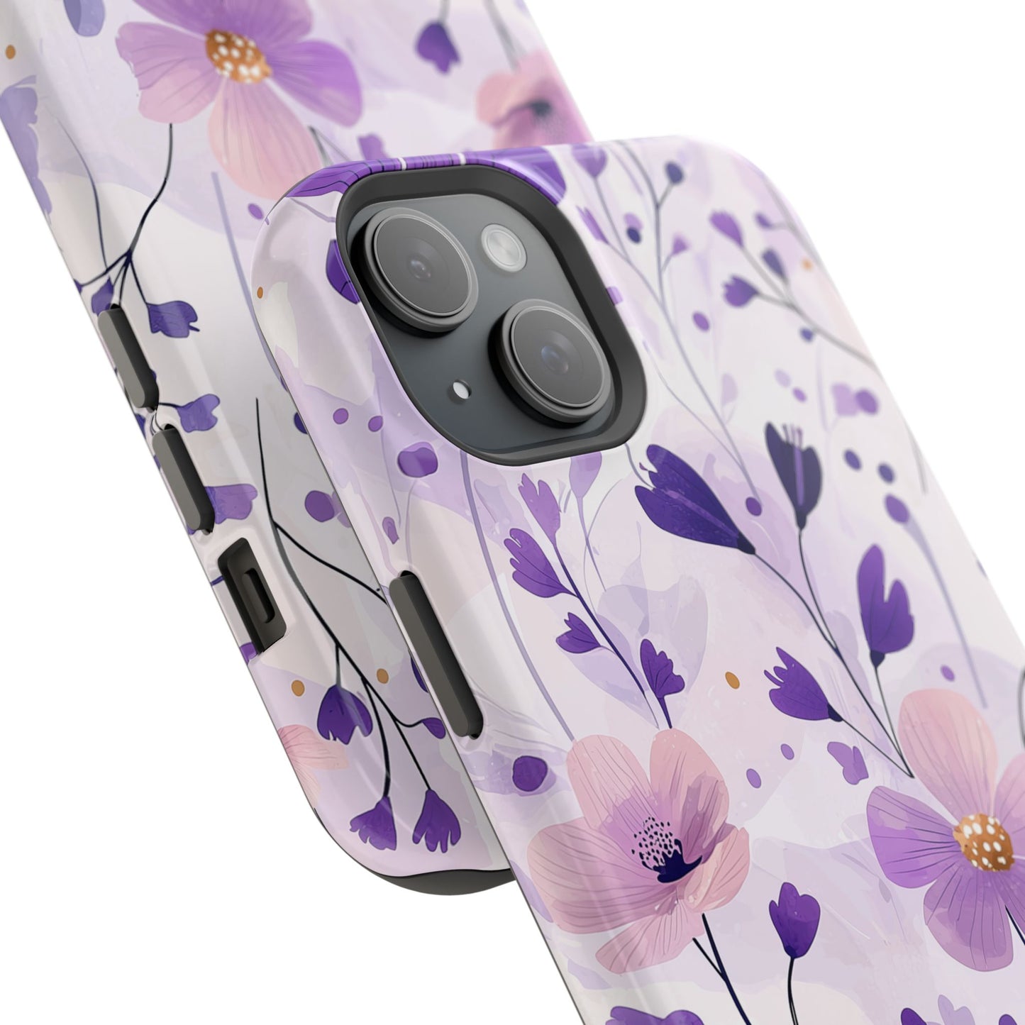 Purple Floral Bliss MagSafe iPhone Case – Delicate Blossom Design