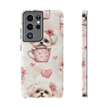 Floral Puppy in Teacup Samsung Galaxy Case – Cute Pink Flower Design, Tough Dual - Layer Protection - BOGO Cases