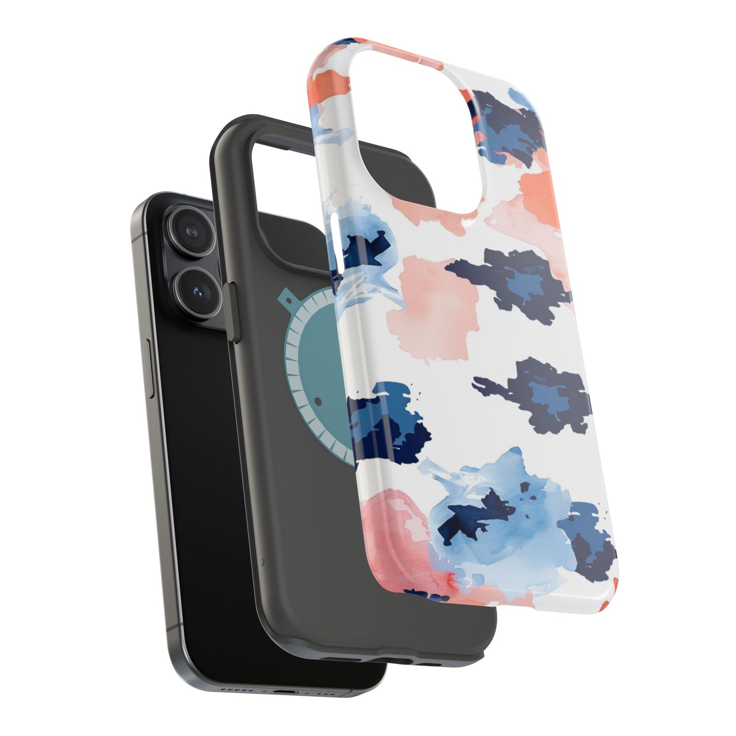 Abstract Coral & Navy Watercolor Design – MagSafe iPhone Case