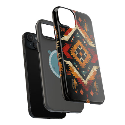 Southwestern Tribal Diamond Tough MagSafe iPhone Case – Bold Geometric Pattern, Dual-Layer Protection