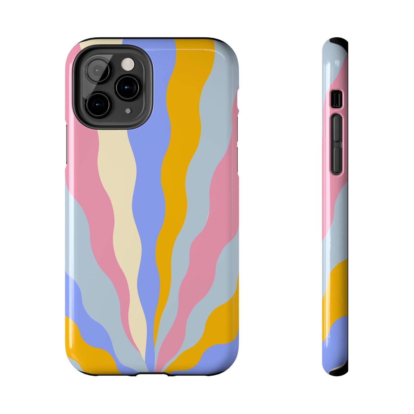 Pastel Radiance iPhone Case – 70s-Inspired Dual-Layer Design with Wavy Sunburst Pattern