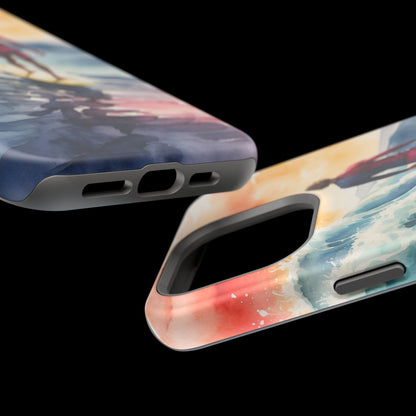 Surfer’s Sunset Wave MagSafe iPhone Case – Vibrant Watercolor Design