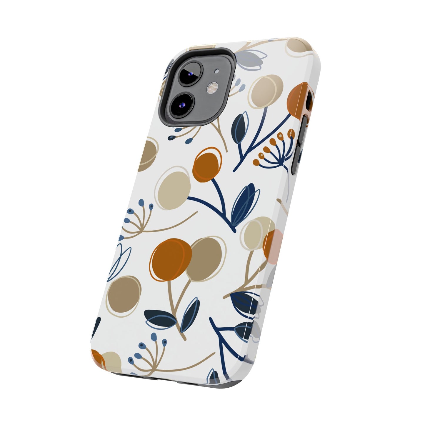 Modern Botanical Berries Tough iPhone Case – Earthy Tones & Navy Accents, Shock-Resistant