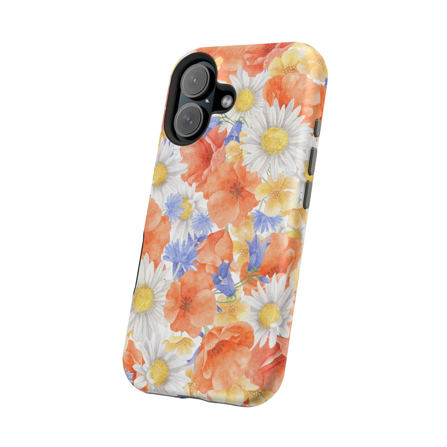 Watercolor Wildflower Pattern MagSafe iPhone Case – Durable Matte Finish with Daisy, Poppy & Cornflower Design