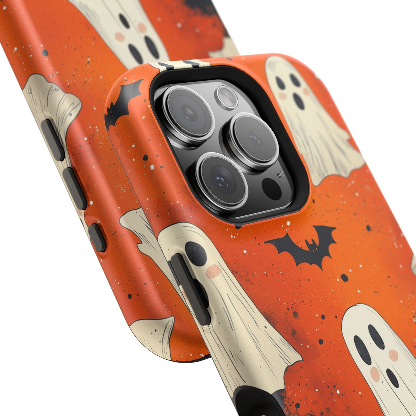 Spooky Ghosts & Bats  MagSafe iPhone Case – Vibrant Orange Halloween Design