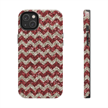 Sparkling Red & White Chevron – Glitter Illusion iPhone Case