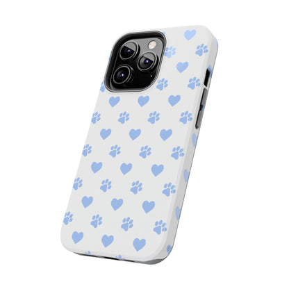 iPhone Case - Blue Paw Print & Heart Design