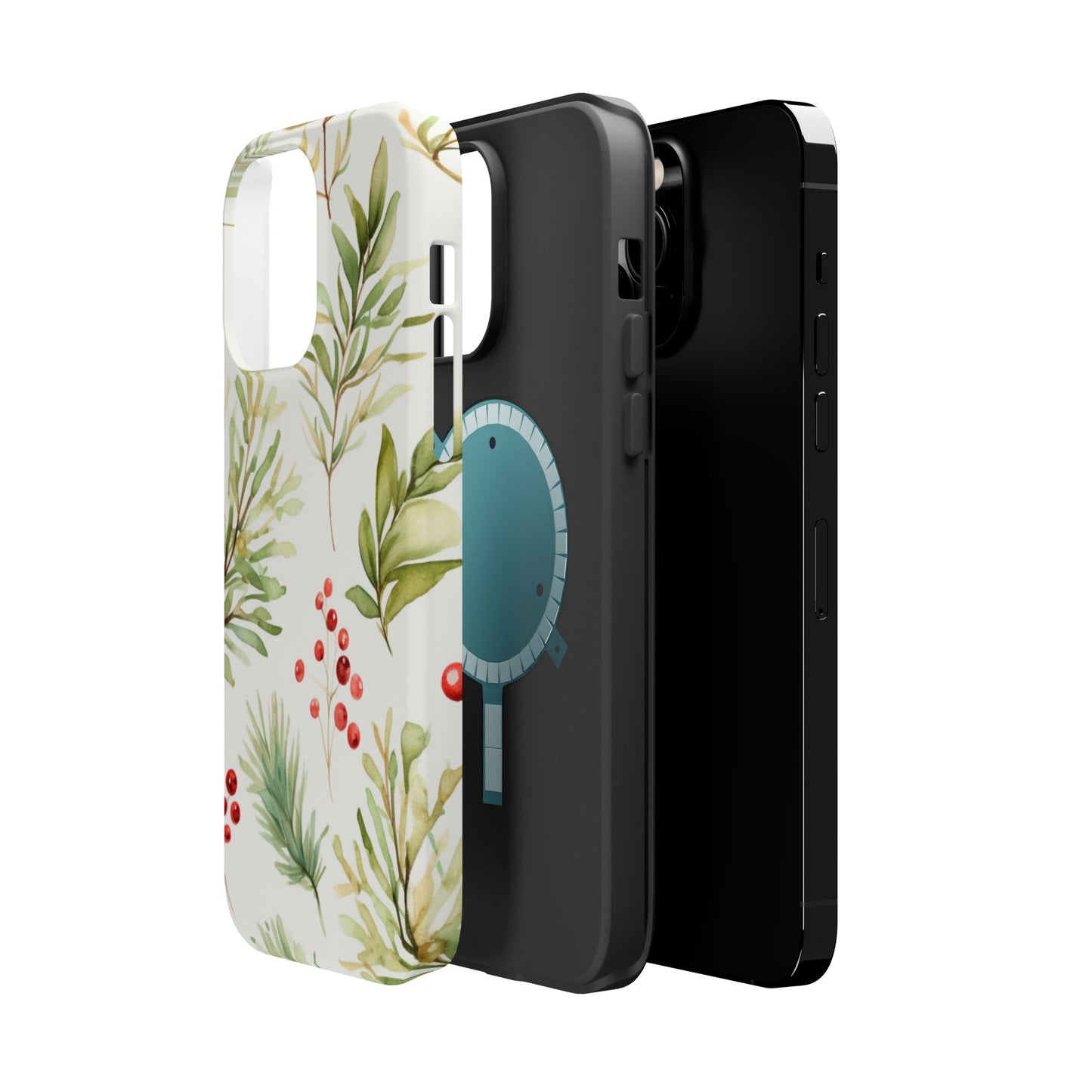 Winter Greenery & Berry Watercolor – MagSafe iPhone Series Case