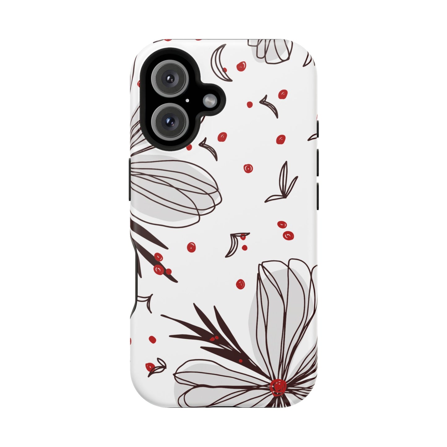 Minimalist Line Art Floral Tough MagSafe iPhone Case – Bold Red and Black Design, Shockproof Protection