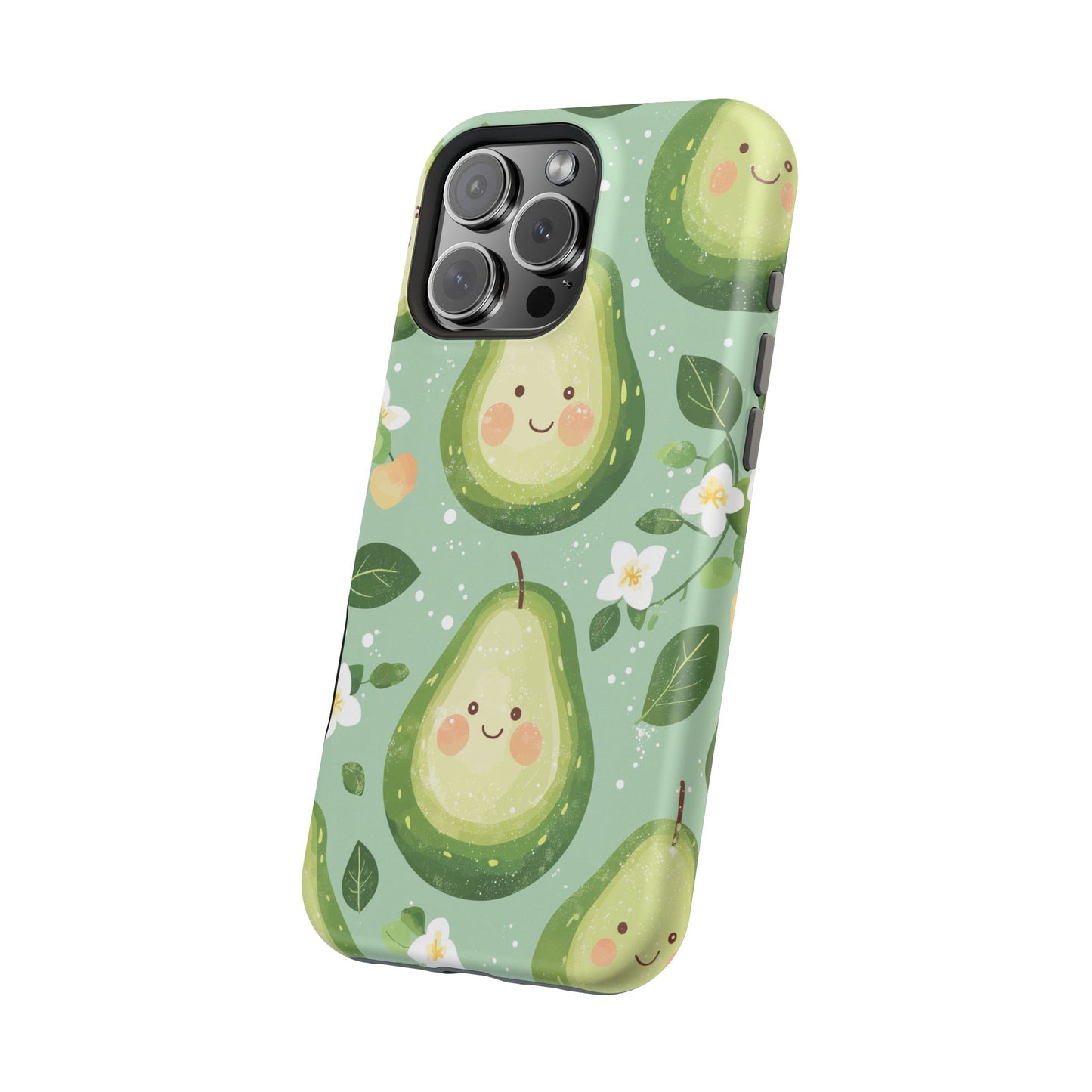 Smiling Avocados Tough MagSafe iPhone Case – Cute Avocado Design, Dual-Layer Protection