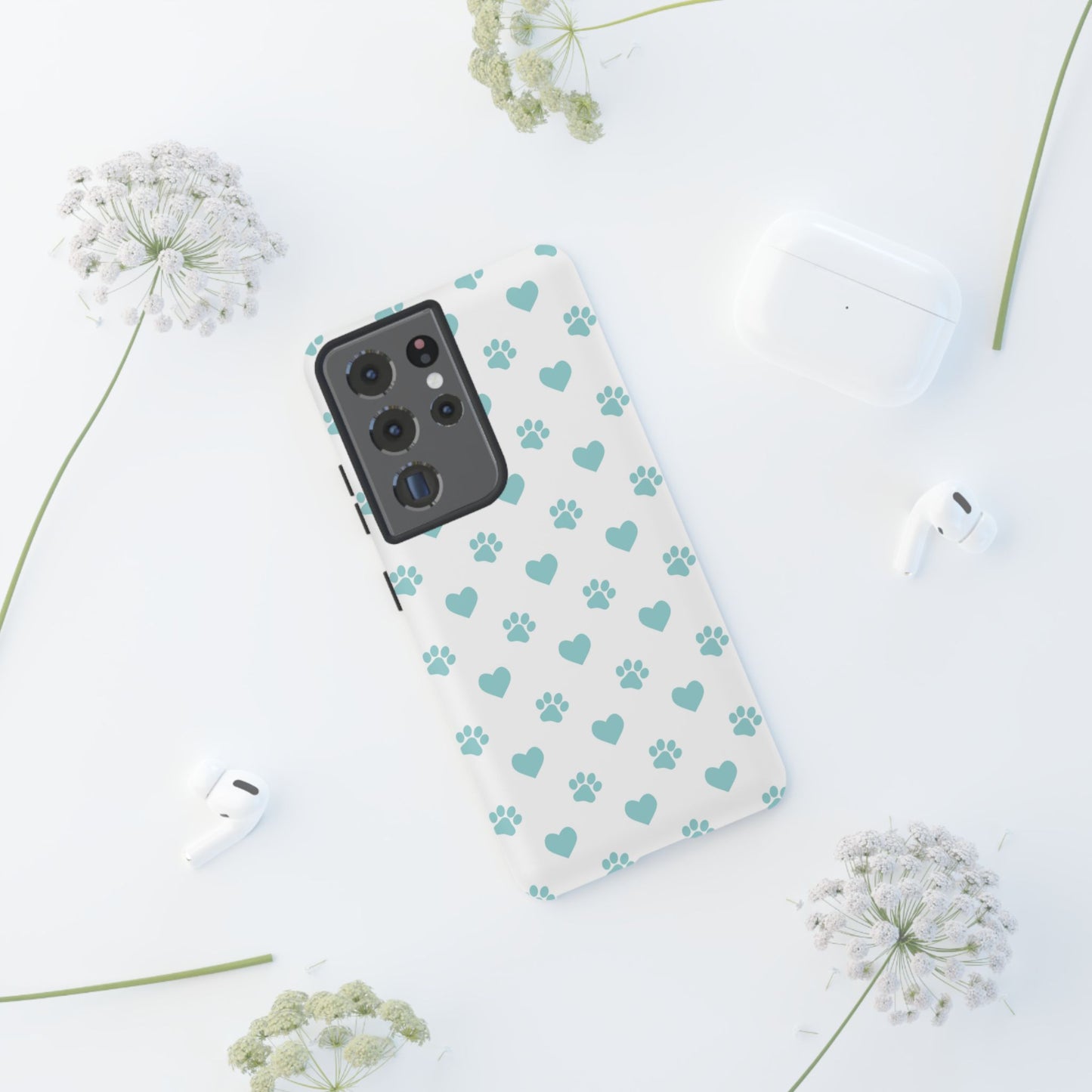 Mint Green Paw Print & Heart Samsung Galaxy Case – Cute Pet Lover’s Design