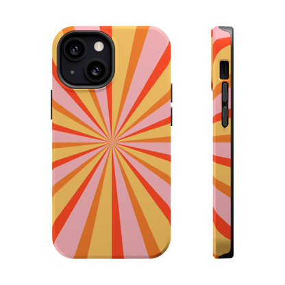 Bold Retro Sunburst MagSafe iPhone Case – Vibrant 70s-Inspired Rays in Orange, Pink, and Yellow