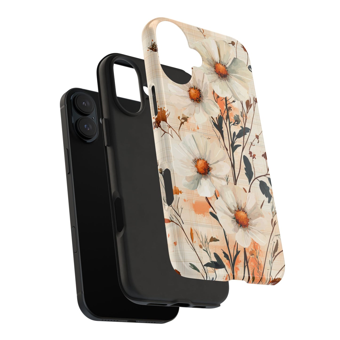 Pastel Orange Floral iPhone Case - Elegant Plaid Protective Cover