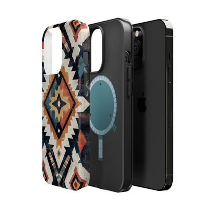 Vintage Southwestern Diamond Tough MagSafe iPhone Case – Rustic Tribal Design, Dual-Layer Protection