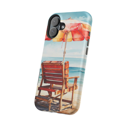 Beachfront Sunset Lounge MagSafe iPhone Case – Vibrant Watercolor Design