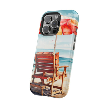 Beachfront Sunset Lounge MagSafe iPhone Case – Vibrant Watercolor Design