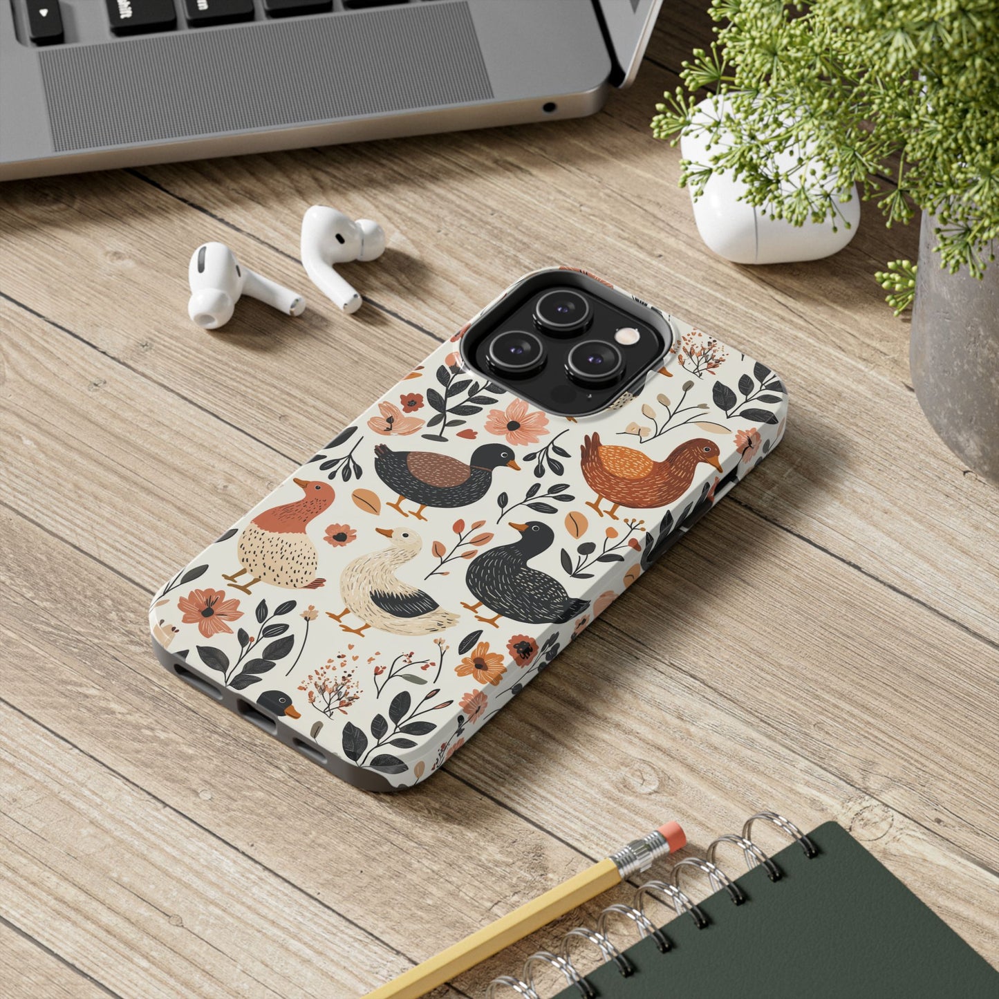 Farm Duck & Flowers iPhone Case – Vintage Floral Design