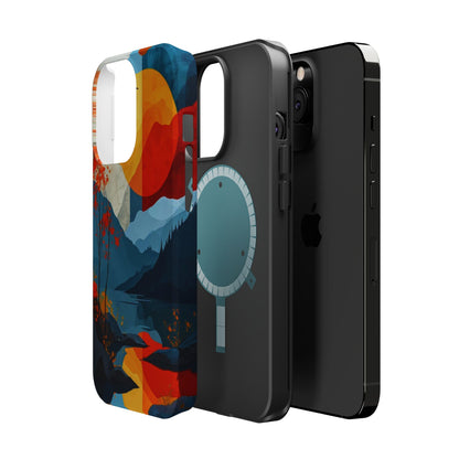 Abstract Autumn Landscape MagSafe iPhone Case – Bold Colorful Sunset Design, Dual-Layer Protection