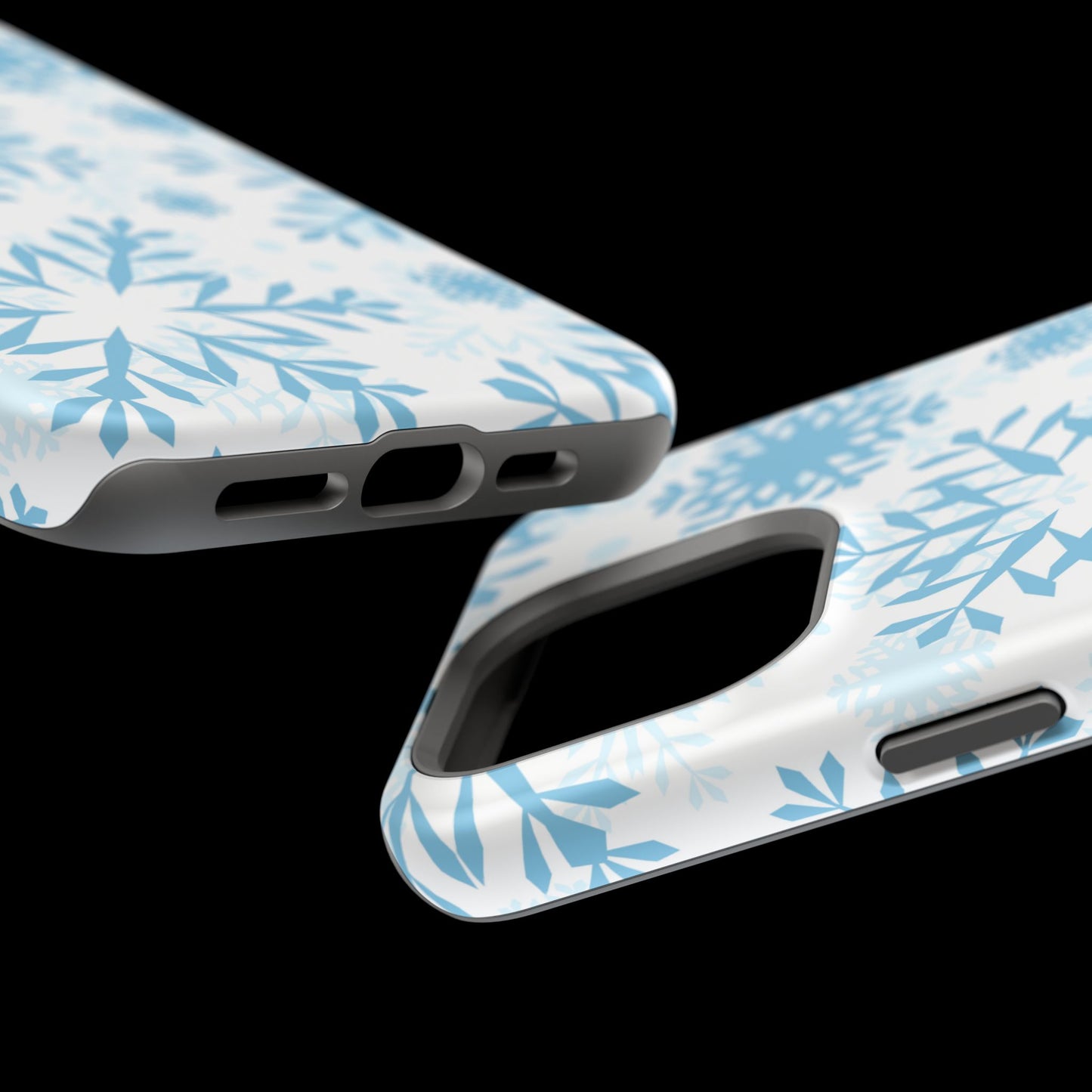 Frosty Blue Snowflakes MagSafe iPhone Case – Shockproof, Smooth Matte Finish, Dual-Layer Design