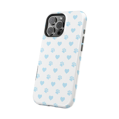 Light Blue Paw Prints & Hearts – MagSafe iPhone Case for Pet Lovers