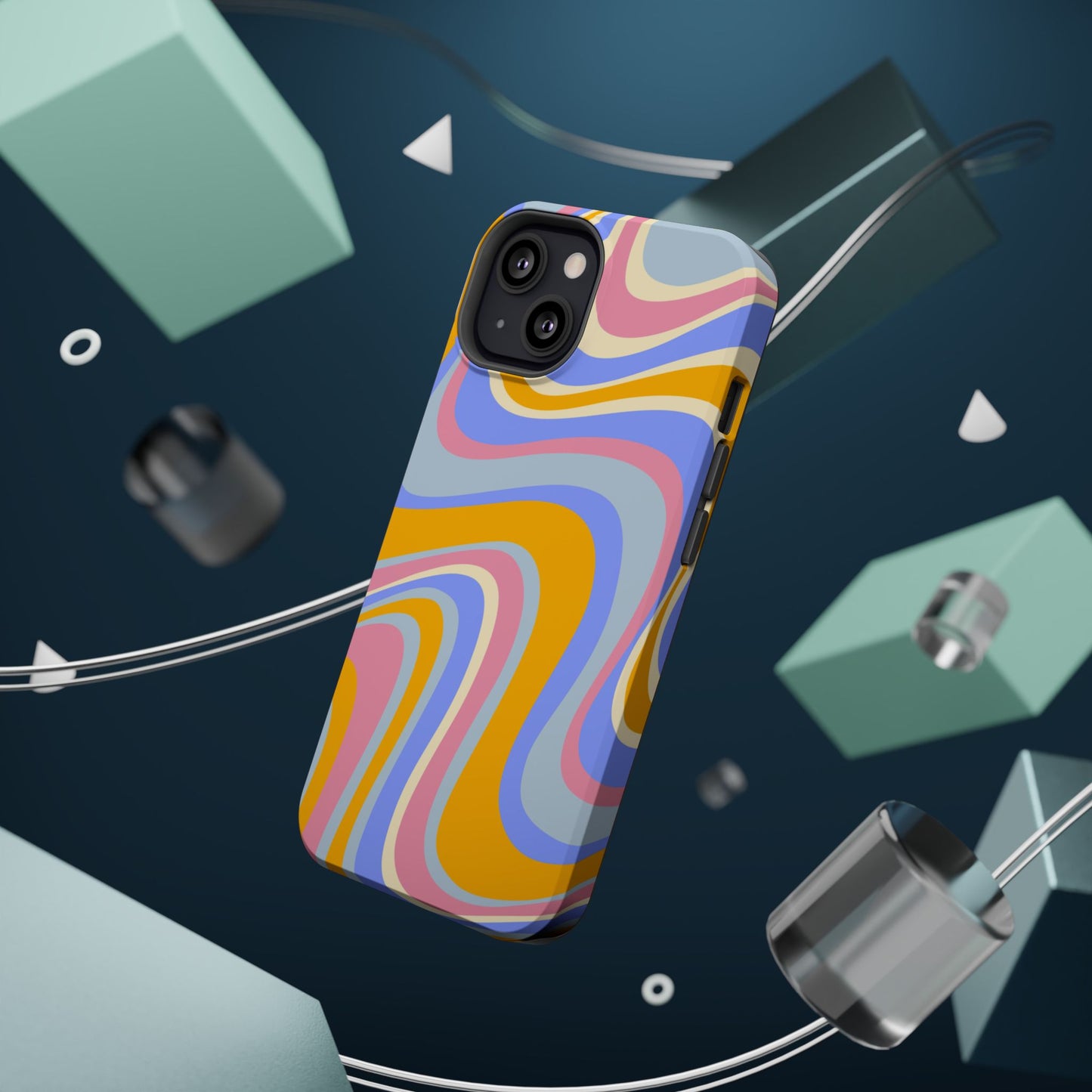 Groovy Pastel Waves MagSafe iPhone Case – 70s-Inspired Design with Dual-Layer Protection