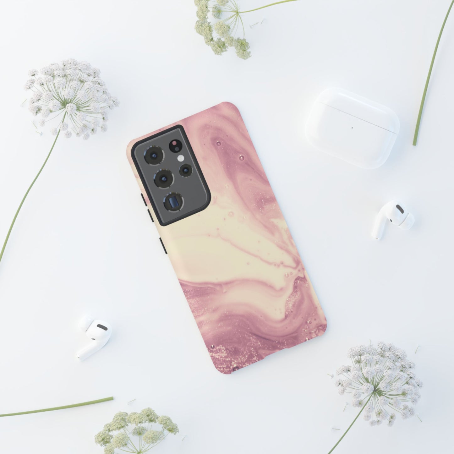 Blush Marble Glow – Samsung Galaxy Case with Rose Gold Swirl Design