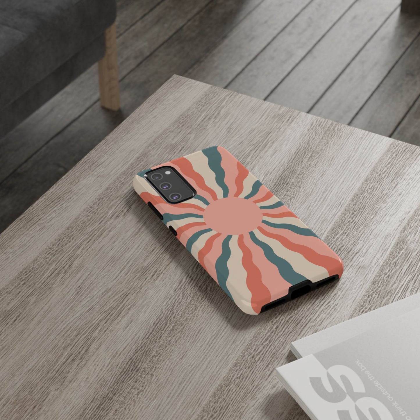 Retro Sunburst Samsung Galaxy Case – Bold 70s-Inspired Waves in Coral, Teal, and Cream