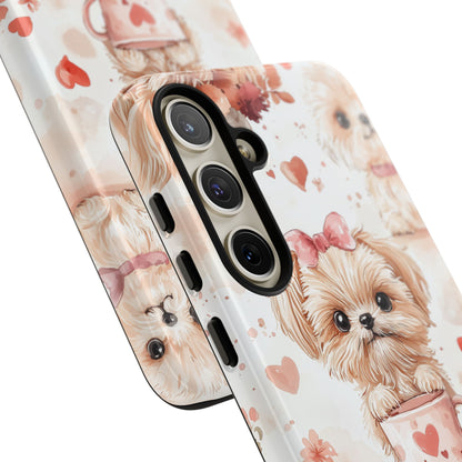 Puppies & Heart Mugs Samsung Galaxy Case – Sweet Dog & Floral Design, Shockproof & Slim