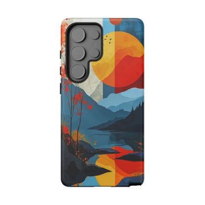 Abstract Autumn Landscape Samsung Galaxy Case – Bold Colorful Sunset Design, Dual-Layer Protection