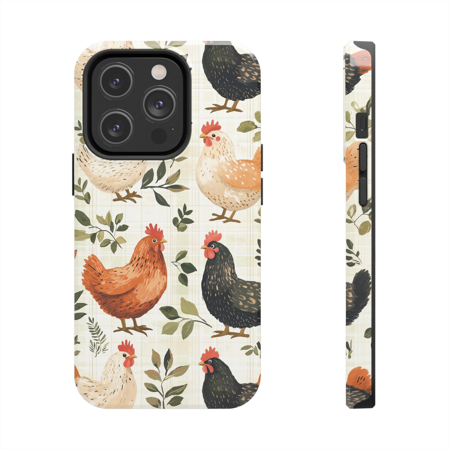 iPhone Case: Vintage Chicken Farmhouse Case – Rustic Leaves Design